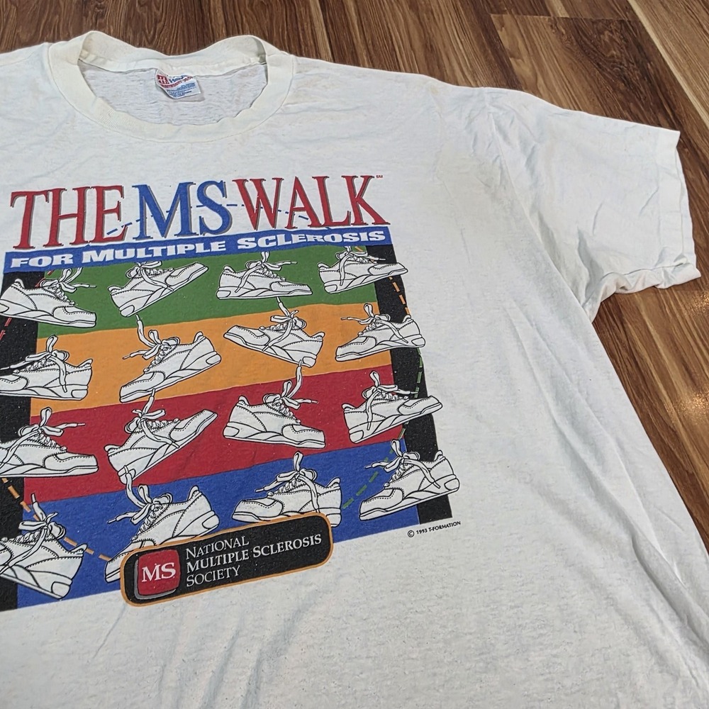Vintage MS Walk Shirt Mens XL White Hanes National Multiple Sclerosis 1993 90s